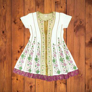 Uni by Manjula Embroidered Floral Dress Midi Dress Short‎ Sleeves Size Medium